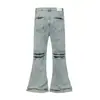 Directo del fabricante: Jeans de mezclilla vintage lavados estilo americano, unisex, corte holgado, pierna recta, ligeramente acampanados, pierna ancha, pantalones de largo hasta el suelo