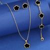 Nuevo Brazalete de Acero Inoxidable de Trébol de Cinco Hojas Más Vendido para Mujer, Elegante y Sencillo Collar de Flor de Trébol de Cinco Hojas de Nácar Juego de Tres Piezas al por Mayor