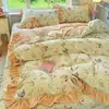 Funda de Cama de Felpa de Leche con Dibujos Lindos Juego de Ropa de Cama de Cuatro Piezas Ropa de Cama de Encaje de Invierno para Niños Juego de Ropa de Cama de Tres Piezas