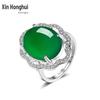Anel Aberto de Pedra Ágata Verde Estilo Étnico Retrô Feminino Estilo Europeu e Americano Esmeralda Calcedônia Esmalte