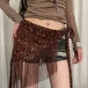 Estilo Chica Picante del Milenio Estampado de Leopardo Borla Cortina de Pedos Estilo Americano Y2K Vintage para Mujer Cinturón Ancho con Sello de Cintura para Falda Jeans Moderno