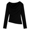Camiseta Térmica de Veludo Manga Longa Assimetrica Curta One-Shoulder Slim Fit Estilo Hot Girl para Mulheres, Início do Outono 2026