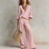 2026 Europeo y Americano AliExpress sitio independiente transfronterizo moda casual natural lino holgado traje de vacaciones en blanco y negro