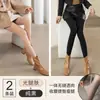 Medias Negras Gruesas y Cálidas de Forro Polar Gris de Una Pieza para Mujer, Medias Falsas Transparentes de Pantyhose para Mujer, Otoño e Invierno