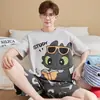 Pijama Masculino de Verão, Shorts de Manga Curta, Estilo Cartoon Solto para Estudantes Plus Size, Conjunto Casual para Casa Juvenil