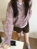Unum serviço de compras coreano 2026 Primavera e Outono Novo Suéter de Malha Listrado de Manga Longa com Gola Polo Vintage para Mulheres Suéter Estilo Coreano