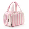Bolsa de Maquiagem Color Block Listrada com Grande Capacidade, Separação Seca e Úmida, Impermeável, Bolsa Portátil para Armazenamento de Cosméticos, Tridimensional e Não Colapsável