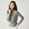 Nuevo Suéter de Cachemir 35% Color Puro Otoño/Invierno para Mujer, Cuello Medio Alto, de Botones, Ajustado, Cárdigan de Punto, Prenda Base