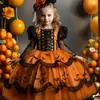 Vestido de Bruja para Niña de Halloween Vestido Estampado de Mascarada Infantil Disfraz de Performance Cosplay