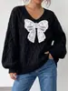 Estilo Ins Europeo Otoño/Invierno Nuevo Color Sólido Holgado Estilo Perezoso Cuello en V Patrón de Diamantes Suéter de Punto Jersey Superior para Mujer