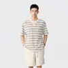 Camisa Casual de Alta Qualidade Estilo Americano com Blocos de Cor, Gola Henley Relaxada, para Primavera e Verão, Amiga da Pele, Respirável, Solta, Camiseta Simples de Manga Curta para Homens