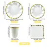 Platos de papel ondulados de forma irregular en stock, blancos con lámina dorada, platos de papel desechables, servilletas de papel, vasos de papel, juego de decoración para suministros de fiesta