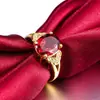 Anillo de Oro Aluvial para Mujer, Anillo de Gema Labial Vivo, Anillo Europeo y Americano con Diamantes Completos Micro-engastados, Anillo de Cristal Rojo Chapado en Amarillo para Mujer