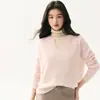 Estilo simples e elegante, gola redonda, decote levemente em U, tricô de cashmere, mangas compridas, caimento solto, suéter casual e luxuoso