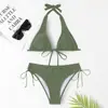 Comércio Exterior Transfronteiriço Novo Estilo Maiô Biquíni de Amarrar Europeu e Americano Sexy Cor Sólida Roupa de Banho Férias na Praia Bikini