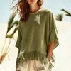 Moda Femenina Europea y Americana 2026 Sitio Independiente de Amazon Otoño e Invierno Nueva Moda Casual Camiseta con Cuello Redondo y Borlas de Manga Media