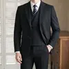 Traje a rayas retro con hilo plateado raya vertical clásica sensación de caballero de alta gama traje de hombre conjunto de tres piezas SJT2617-P295
