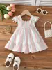 Vestido de Tirantes Rayado para Niñas 2025 Nuevo Verano Estilo Coreano Vestido de Tirantes para Bebé Pelele Elegante de Manga Corta con Volantes para Niños