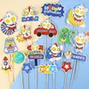 Decoración para Pastel de Cumpleaños de Bebé Infantil Topper Superhéroe Luchando contra Monstruo Inserto para Mesa de Postres Fiesta de Primer Cumpleaños de Niño