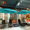 Guarda-sol de varanda duplo com mastro central, à prova de chuva e sol, qualidade comercial, para pátio e barracas de rua, com luzes e energia solar