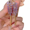 Pendientes Largos con Borlas Estilo Espiga de Trigo con Circonita Morada Modelo Nuevo 2026 Lujo Ligero Sensación de Alta Gama Pendientes Adelgazantes para Caras Redondas