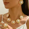 Set de Pulsera y Anillo de Estilo Europeo y Americano Transfronterizo para Mujer, Diseño de Anillo Geométrico de Nicho, Set de Anillo y Collar con Perlas para Mujer