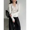 Suéter tejido de punto ajustado con cuello en V y diseño de nicho LUXI para mujer, otoño 2026 estilo coreano adelgazante clásico de manga larga ss1098