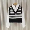 Camisa de Moda Estilo Universitario Dulce Coreano con Cuello Bordado Chaleco Falso de Dos Piezas Top de Punto para Mujer Verano Tendencia
