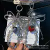 Cadena para Teléfono Móvil de Cristal Ins Pedrería Fresa Lazo Tridimensional Cadena Colgante de Perlas Llavero de Coche Colgante Sentido Avanzado