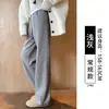 Calça de Lã Espinha de Peixe Wide-Leg Feminina 2026 Nova Outono/Inverno Plus Veludo Perna Reta Petite Scimitar Banana Roupa Esportiva