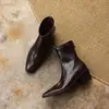 Botas de moda ajustadas hasta la rodilla para mujer, otoño e invierno, tacón alto grueso, suela silenciosa, estilo francés, cremallera trasera, botines puntiagudos de cuero genuino