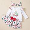 Novo Conjunto de Natal Outono/Inverno 2025 para Bebês Meninas: Macacão Vestido de Manga Longa com Faixa de Cabeça de Laço, Exclusivamente para Vendas Transfronteiriças