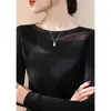 Estilo Coreano 2025 Punto de Encaje y Malla de Cuello Alto Medio Ropa de Punto Otoño e Invierno Camiseta Básica de Manga Larga para Mujer
