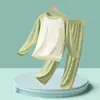 Pijama de Modal para Niños Verano Conjunto de Ropa para el Hogar para Niños Pantalón Largo de Manga Corta para Niñas Ropa de Seda Helada para Aire Acondicionado para Niños Mayores
