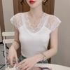 Camisola de Encaje para Mujer Verano 2025 Nuevo Estilo Coreano Sexy Cuello V Camiseta Básica Ajustada