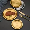 Plato Redondo de Acero Inoxidable Estilo Coreano Extra Grueso Plato para Barbacoa Olla Caliente Plato para Carne Bandeja Dorada Plato de Cena Bandeja para Barbacoa Bandeja