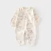 Mono de punto con hebilla en el hombro para bebé, manga larga, algodón puro, ropa de primavera y otoño para hombres y mujeres, bebés y niños pequeños, ropa de gateo de primavera y verano