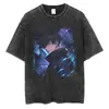 Ropa Urbana Japonesa para Hombre Vintage Negro Lavado Camiseta Anime P