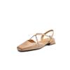 Sandalias de Cuero para Mujer, Estilo Retro Italiano, de Piel de Vacuno de Primera Capa, con Tiras Cruzadas en la Espalda Abierta, Mary Jane, Puntera Cuadrada, Tacón Bajo Grueso, Punta de Cuero, 2025