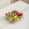 Prato de frutas de vidro de luxo leve, prato criativo dividido para lanches na sala de estar da casa, prato de lanches de frutas secas, prato de sobremesa, prato de frutas e doces