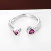 Suministro Exclusivo Transfronterizo de Anillos Modernos de Nuevo Estilo con Diseño de Doble Corazón para Niñas, Anillos Abiertos Ajustables de Cobre en Stock