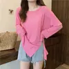 Cubierta de Camiseta Blanca Fina Protectora del Sol para Mujer, Camiseta Base de Verano Holgada de Manga Larga con Diseño Único y Top con Abertura