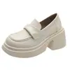 Mocasines de tacón grueso estilo británico para mujer 2024 Zapatos de cuero versátiles sin cordones Moda cómoda y versátil