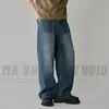 Jeans retos com lavagem desgastada retrô para atacado transfronteiriço masculino estilo high street americano tingido com lama calças compridas largas soltas de comprimento até o chão