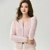 Cárdigan Ligero de Cachemira y Seda Tejido de Encaje Completo con Botones Jacquard de Onda Elegante Ropa Exterior para Mujer para el Trabajo