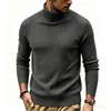 Suéter Masculino 2026 Outono/Inverno Novo Europeu e Americano Gola Alta Cor Sólida Listrado Slim Fit Tricô Suéter Quente Camada de Base