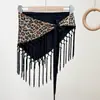 Lenço Triangular com Franjas, Estampa de Leopardo, Seda Brilhante, Multifuncional de Verão, Nicho, Cinto Decorativo de Alta Qualidade, Acessório para Camadas