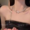 Colar de pérolas de prata quebrado de nicho de luxo leve feminino 2024 novo estilo quente nicho cibernético celebridade clavícula corrente de pescoço ajustável
