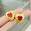 Aretes de anillo colgante de collar de joyería de traje de corazón de durazno cepillado estilo buqirati italiano europeo y americano Cristal Diamante Rojo Rosa