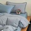 Conjunto de Quatro Peças de Algodão Lavado Tingido em Fio com Borda de Concha Xadrez Casual Conjunto de Três Peças de Lençóis de Cama Cobertura de Colcha de Algodão Puro para Dormitório Estudantil